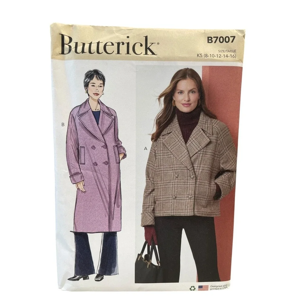 Butterick B7007 Misses' Jacket and Coat Sewing‎ Pattern Size 8-16 UNCUT FF